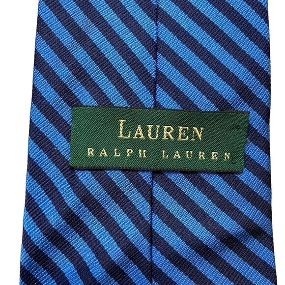 Mens Lauren Ralph Lauren brand 100% Silk Blue Striped Neck Tie - Picture 3 of 9
